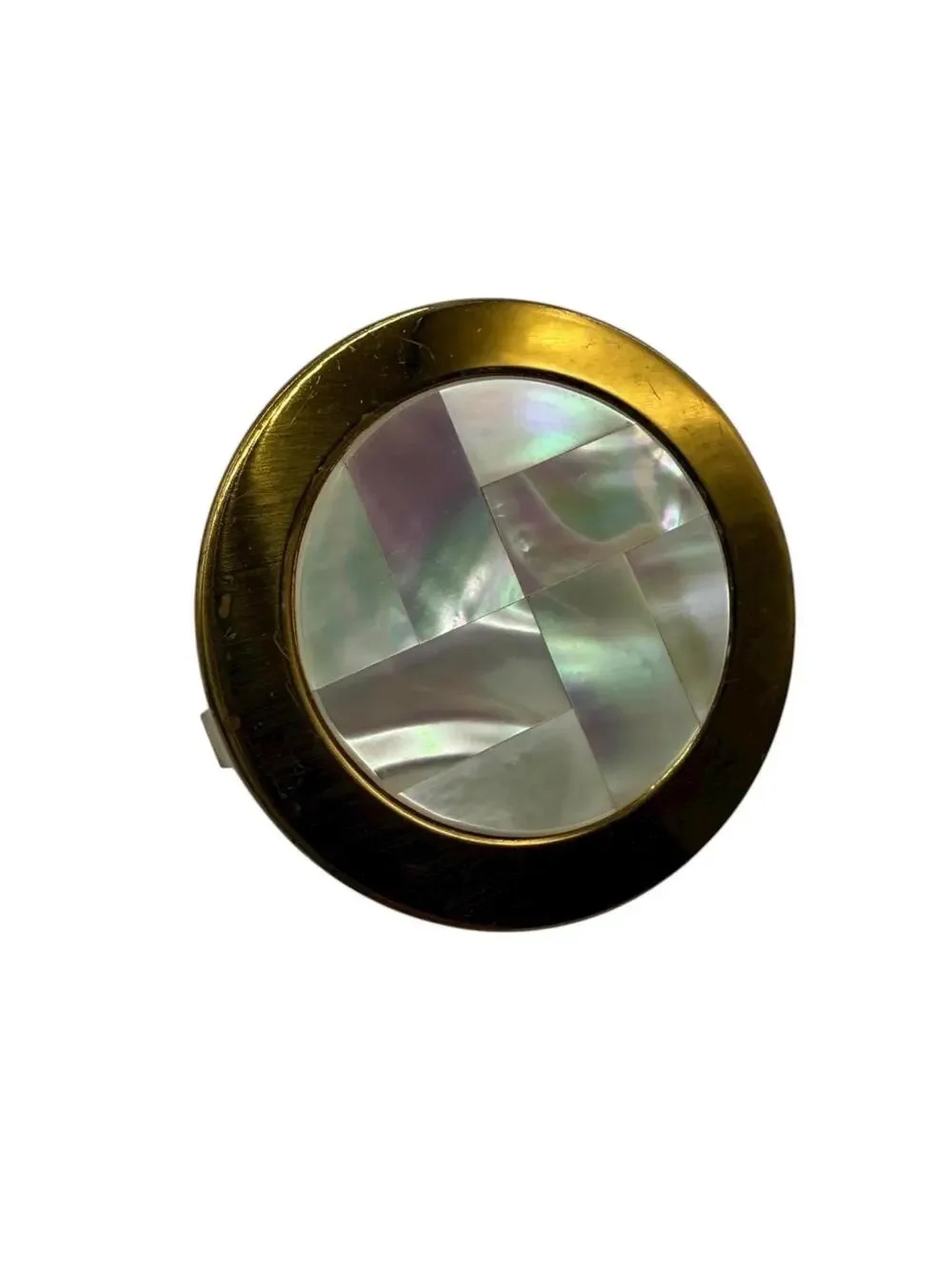 Vintage 1950s Mini Lipstick Holder with Mirror, Mother of Pearl Inlay